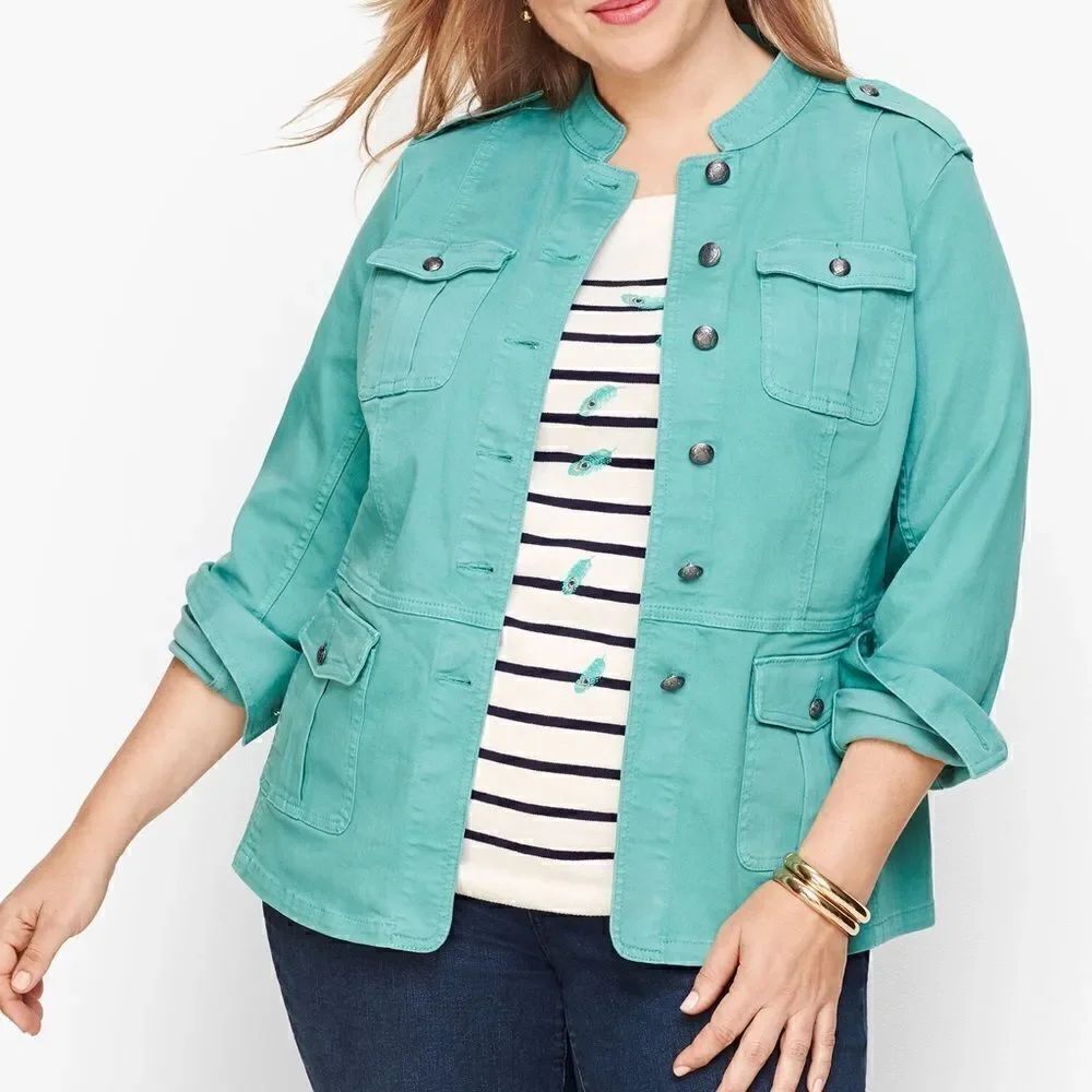 Talbots Band Collar Military Style Jacket